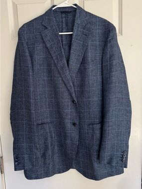 L.B.M. 1911 Limited Edition linen wool blend blue plaid blazer jacket men’s 48L